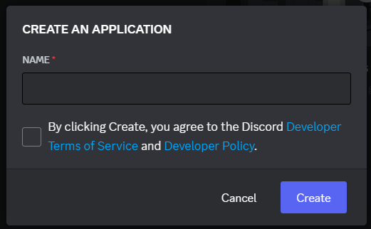 The Create an Application window